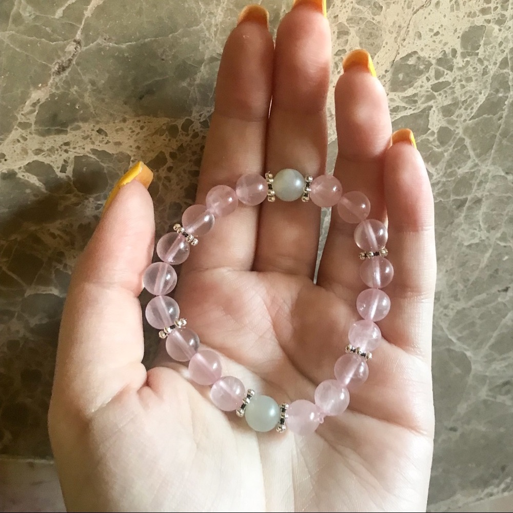 Rose Quartz + Moonstone Bracelet (Handmade)